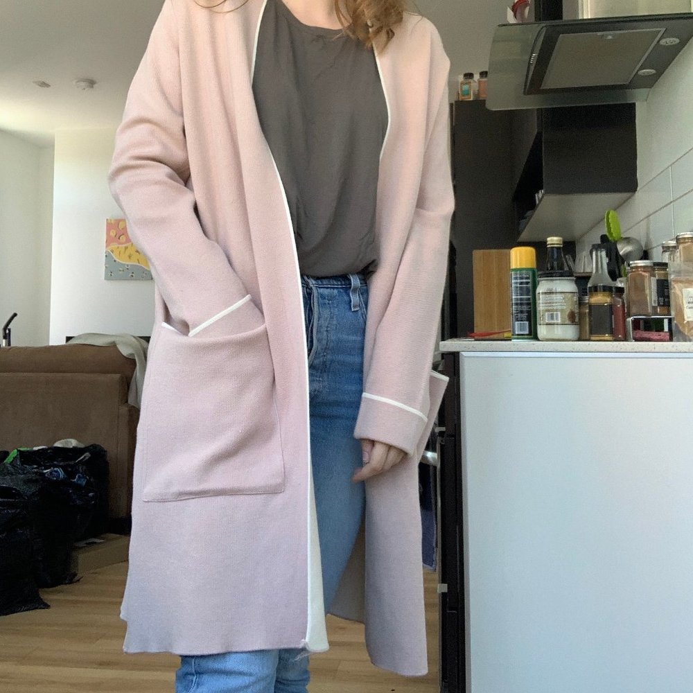Zara L Pink Long Coat with Cream detail